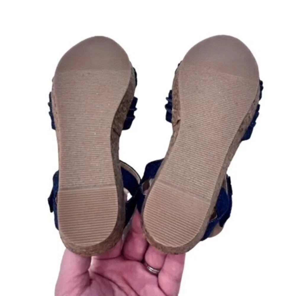NIB Hanna Andersson Blue Denim Sandals Size 13 Cathrin‎ Buckle Bow
